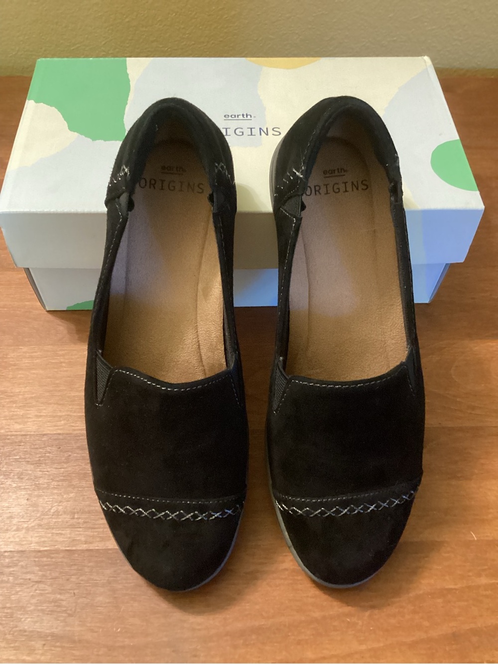 Origins 7.5 WIDE Black Suede Slip-On Loafers